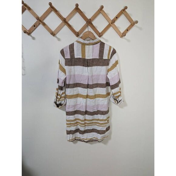 Rachel Zoe 100% Linen Striped Tunic Length Button Down Top - Size M - Picture 5 of 7
